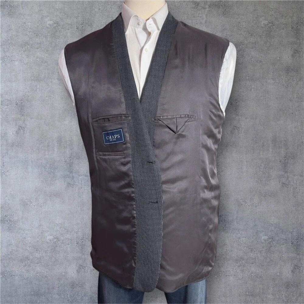 CHAPS Mens Blazer Sport Coat Two Button Casual Jacket 46L Gray 100% Lamb'sWOOL